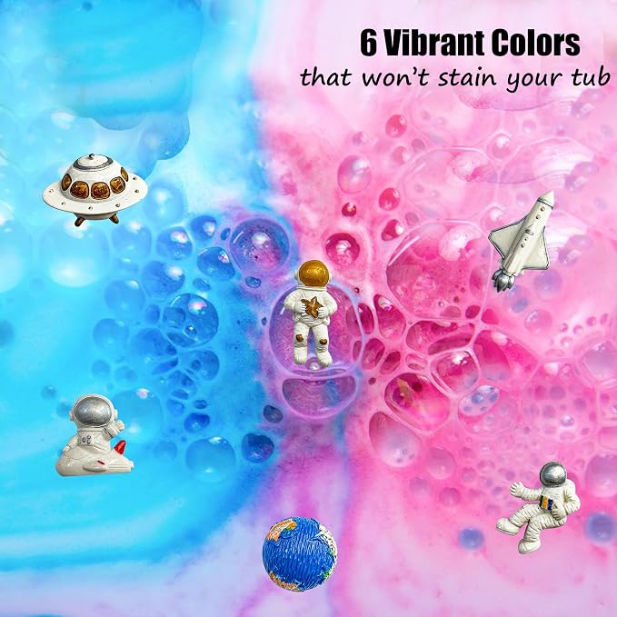 Galaxy Bath Bombs for Kids with Surprise Inside - Organic Bubble Bath Bombs with Educational Outer Space Planet Toys. Gentle, Natural & Kids Friendly - Birthday Gifts for Boys, Toddlers, Girls