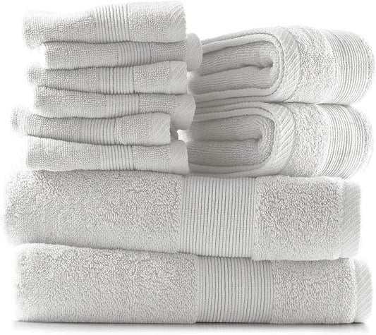 Hearth & Harbor Bath Towels for Bathroom - 100% Ring Spun Cotton Luxury Bathroom Towels - Ultra Soft & Highly Absorbent, Bath Towels Set of 10 - White