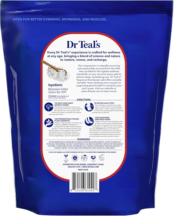 Dr Teal's Pure Epsom Salt Multipurpose Solution, Fragrance Free, Bulk Size - 19 lbs