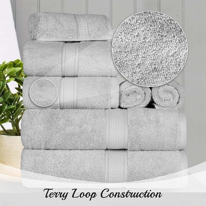 SUPERIOR Egyptian Cotton Ultra Plush & Absorbent, 10 Piece Set, Stone | Quick Dry, Soft Luxury Towel Set, Bath Essentials, Guest Bath, Spa, 2 Bath, 4 Hand, 4 Face Towels, Madeline Towels