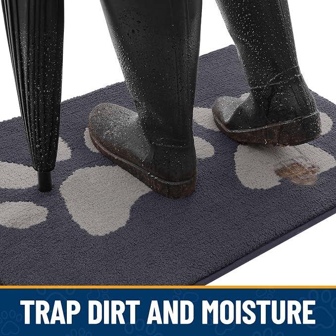 Smiry Dog Door Mat for Muddy Paws, Absorbs Moisture and Dirt, Low-Profile Entryway Mat with Non-Slip Backing, Entry Indoor Outdoor Doormat for Inside Floor (40x32 Inches, Dark Grey, Paw