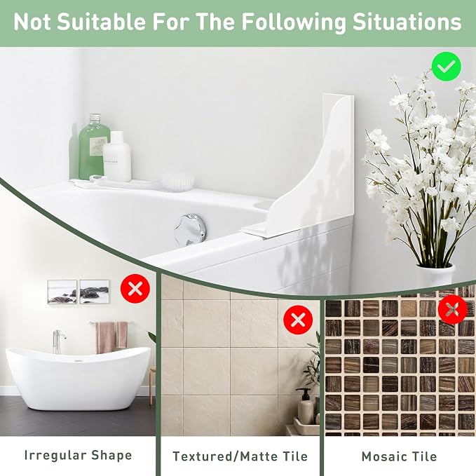 No-Adhesive 2-Pack All-Silicone Shower Splash Guard with Strong Suction Cups, Reusable Bath Tub Corner Water Blocker for Secure Seal&Easy Removal，Keep Water in Shower or Bath, One-Piece Design, White