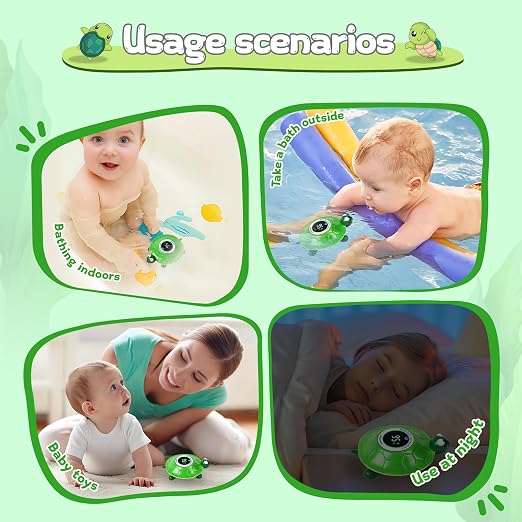 Baby Bathtub Thermometer with LED Display Screen+Floating Turtle toy-2-in-1 | Color Coded Alarm (Cold/Comfortable/hot) Bath Temperature Monitor, Adorable Floating Toys for Infants, Essential for Babies