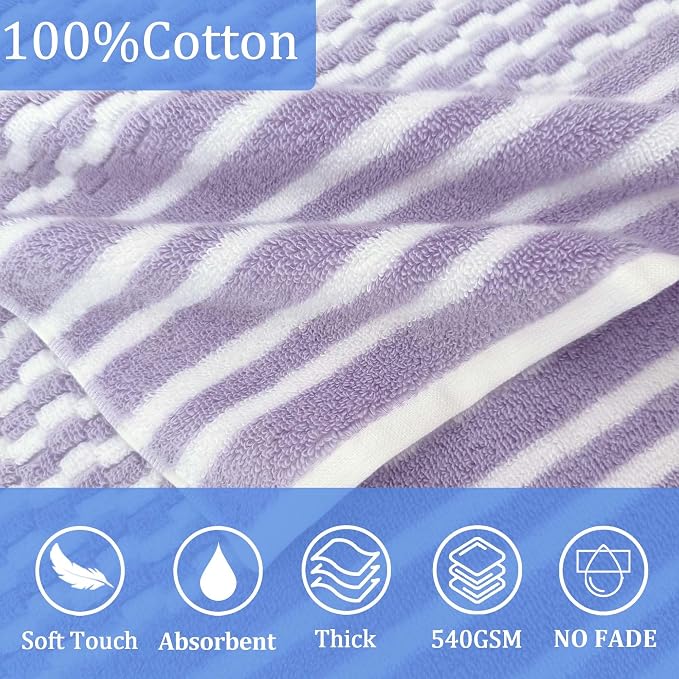 VOOVA & MOVAS Hooded Bath Towels for Kids | Soft Absorbent 100% Cotton Thick Towel Wrap | Versatile Beach, Pool, Swim & Bath Cover-Up | Purple White Vertical Stripe