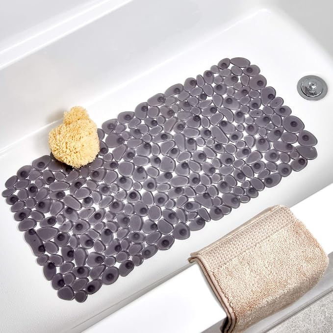 iDesign Pebblz Suction Non-Slip Bath Mat for Shower, Bathtub, Stall, 26" x 13.5", Gray | For Shower, Bathtub and Stall