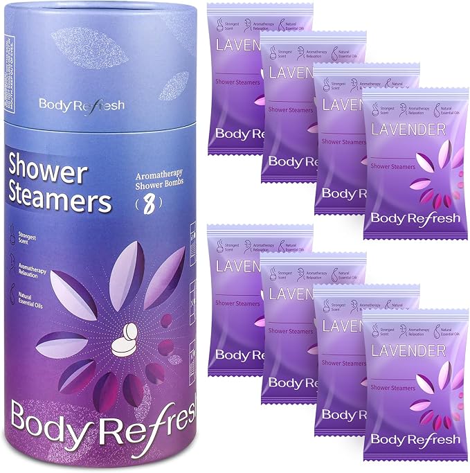 BodyRefresh Lavender Shower Steamers Aromatherapy 8 Pack - Birthday Gifts for Women Mom Wife, Shower Bombs with Essentials Oil for Home Spa Relaxation Self Care