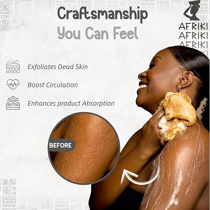 African Net Sponge, Premium Authentic Exfoliating Body Scrubber, Extra Long Stretch Bath Sponge for Shower, Deep Exfoliating Washcloth for Smooth Skin, 1 Pack (Slate)