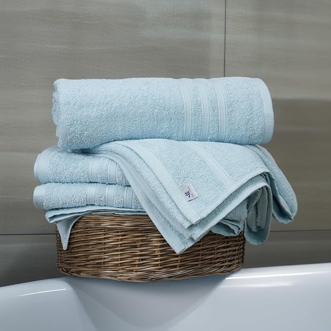 Tens Towels Pack of 4 Soft Bath Towels, 100% Cotton, 27 x 54 Inches, Lightweight & Quick-Dry, Ideal for Daily Bathroom Use, Practical & Comfortable, Sky Blue