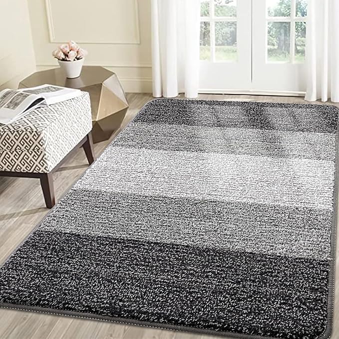 Smiry Dog Door Mat for Muddy Paws, Absorbs Moisture and Dirt, Low-Profile Entryway Mat with Non-Slip Backing, Entry Indoor Outdoor Doormat for Inside Floor (70x35 Inches, Grey, Striped)