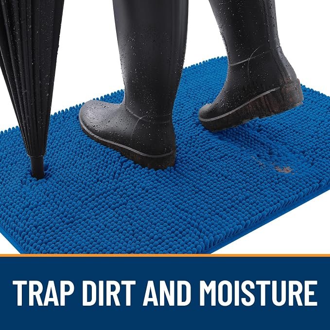 OLANLY Dog Door Mat for Muddy Paws 40x32, Absorbs Moisture and Dirt, Absorbent Non-Slip Washable Doormat, Quick Dry Chenille Mud Mat, Entry Indoor Entryway Carpet for Inside Floor, Deep Navy Blue