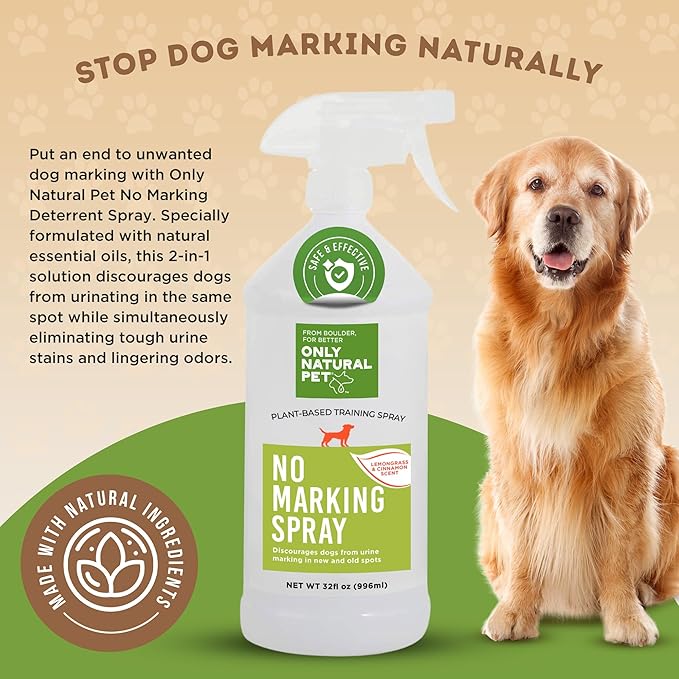Only Natural Pet No Marking Spray & Deterrent for Dogs – Indoor & Outdoor Urine Prevention – Stain & Odor Eliminator – Potty Training Aid to Deter Peeing or Marking on Carpet & Furniture – 32 fl oz