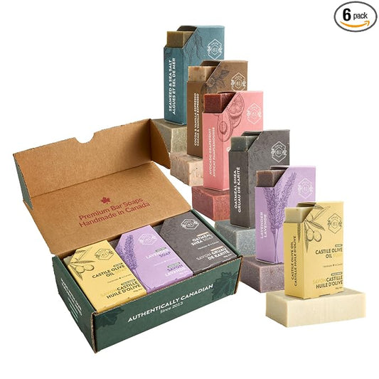 Crate 61 Organics, Handmade in Canada, Plant Based Cold Process Natural Bar Soap, With Premium Essential Oils, Pack of 6 (Dry Skin)
