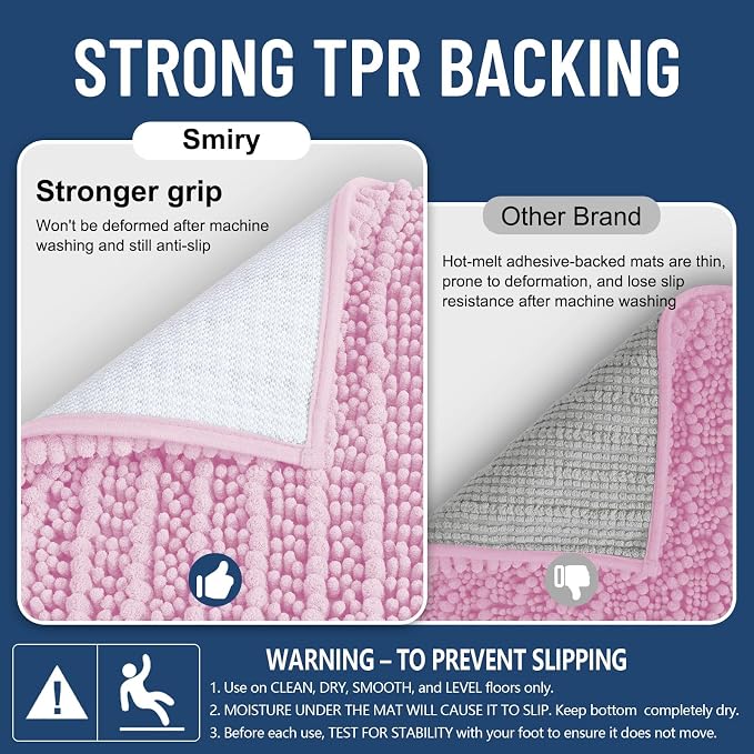 Smiry Bathroom Rugs Mat 36x24, Extra Soft Absorbent Chenille Bath Rugs, Non Slip Rubber Backing Machine Washable Quick Dry Bath Mats for Bathroom Floor, Tub, Shower, Home Decor Accessories, Pink