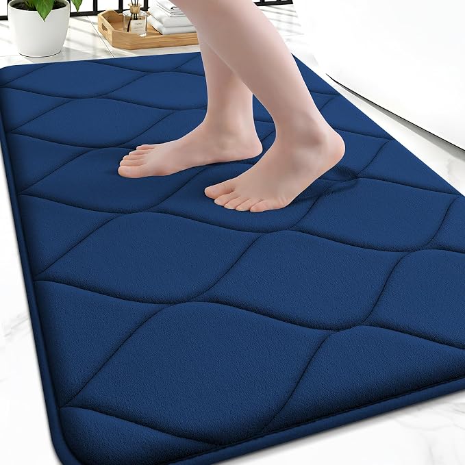Smiry Memory Foam Bath Mat 36''x24'', Ultra Soft Non-Slip Bathroom Rug, Plush Water Absorbent Quick Dry and Machine Washable Floor Mat for Shower, Tub & Home Decor, Navy Blue