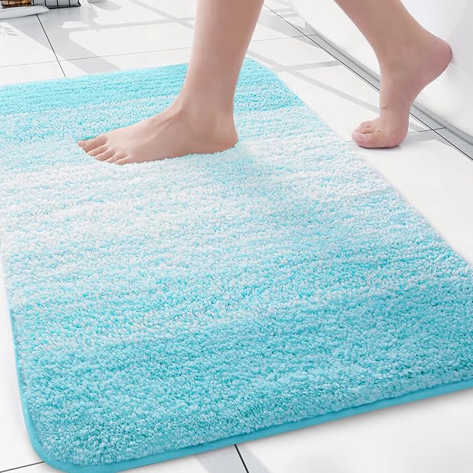 Arotive Microfiber Bathroom Rugs, Shaggy Soft and Absorbent Bath Rug, Thick Plush Machine Washable Dry Bath Mats for Bathroom, Tub and Shower, 24x16, Sky Blue, Rectangular