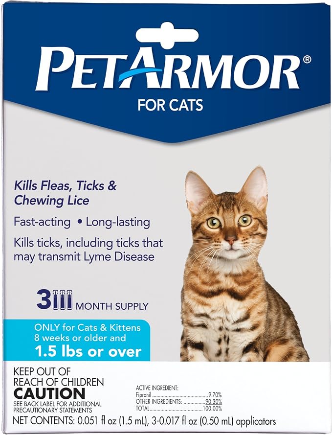 PetArmor for Cats, Flea & Tick Treatment for Cats (Over 1.5 Pounds), Includes 3 Month Supply of Topical Flea Treatments