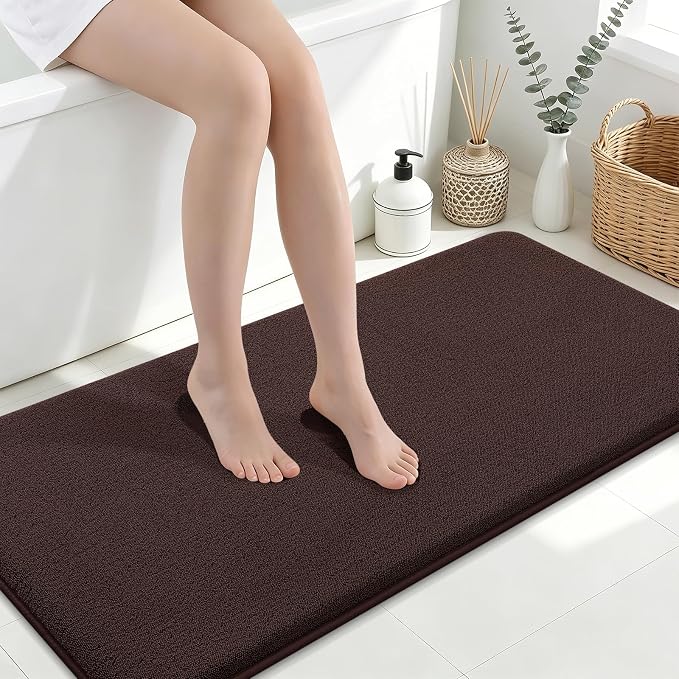 Smiry Memory Foam Bath Mat 47x24, Extra Soft Bathroom Rug, Ultra Absorbent, Quick Dry, Machine Washable Bathroom Mat for Shower, Tub & Floor Decor, Brown