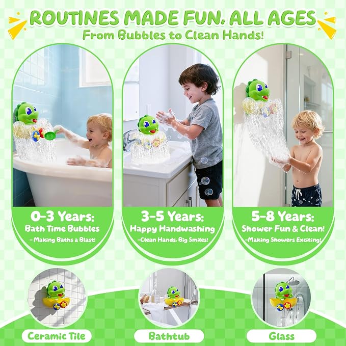 Dinosaur Baby Bath Toys for 1 2 3 Year Old Boys, Dino Bath Bubble Machine with Rainbow Lights & Water Scoop,Fun Toddler Toys Baby Shower Bathtub Toys Birthday Gifts for Kids Age 1-3 Year Old