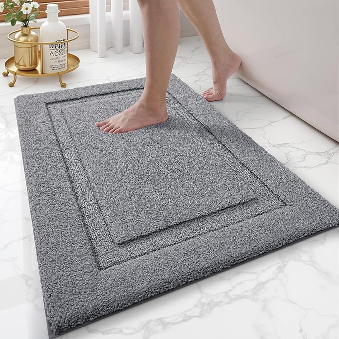 LUMI Ultra Soft Bathroom Rugs Non Slip with Rubber Backing, Absorbent Washable Bath Mat Quick Dry, Upgraded Premium Microfiber Plush Carpet for Bathtub and Shower Floor, Dark Grey, 20x32
