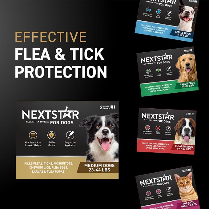 NEXTSTAR Flea and Tick Prevention for Dogs, Repellent, and Control, Fast Acting Waterproof Topical Drops for Medium Dogs, 6 Monthly Doses