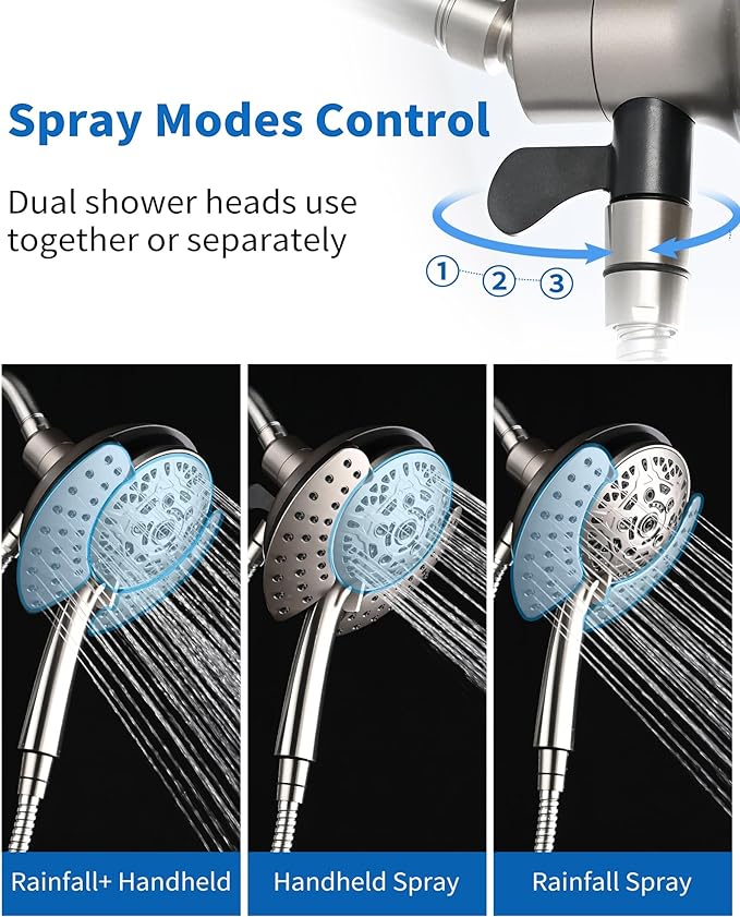 INAVAMZ Shower Head with Handheld High Pressure: Hand Held Shower Head & Rain Shower Head 2-IN-1 Shower Head with 59" Rotatable Stainless Steel Hose, Shower Trim Systems, Nickel Round 2.5 GPM