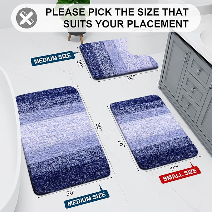 Arotive Microfiber Bathroom Rugs, Shaggy Soft and Absorbent Contour Toilet Rugs, Thick Plush Machine Washable Dry Bath Mats for Toilet Base, 24x16, Blue-Violet, Rectangular