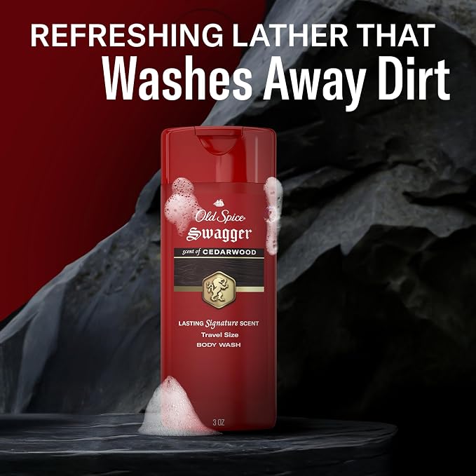 Old Spice Refreshing Body Wash for Men, 3X Defense, 24/7 Shower Fresh with Long Lasting Scent, Travel Size, Red Collection, Swagger with Cedarwood Scent, 3 fl oz