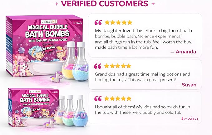 Kids Bath Bombs Powder with Mini Unicorn Inside – Bubble Bath for Kids – Bathtime Experiment Kit Mix - Blast of Foam & Colour Surprise – Gift Set of 4