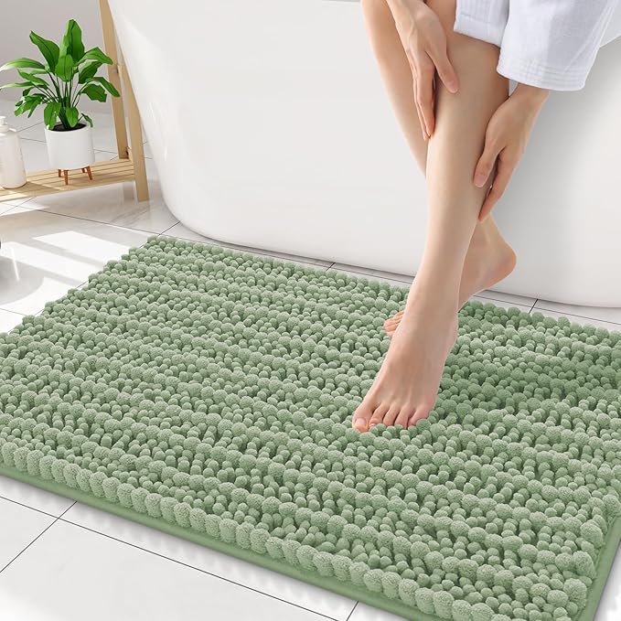 Smiry Bathroom Rugs Mat 32x20, Extra Soft Absorbent Chenille Bath Rugs, Non Slip Rubber Backing Machine Washable Quick Dry Bath Mats for Bathroom Floor, Tub, Shower, Home Decor Accessories, Sage Green