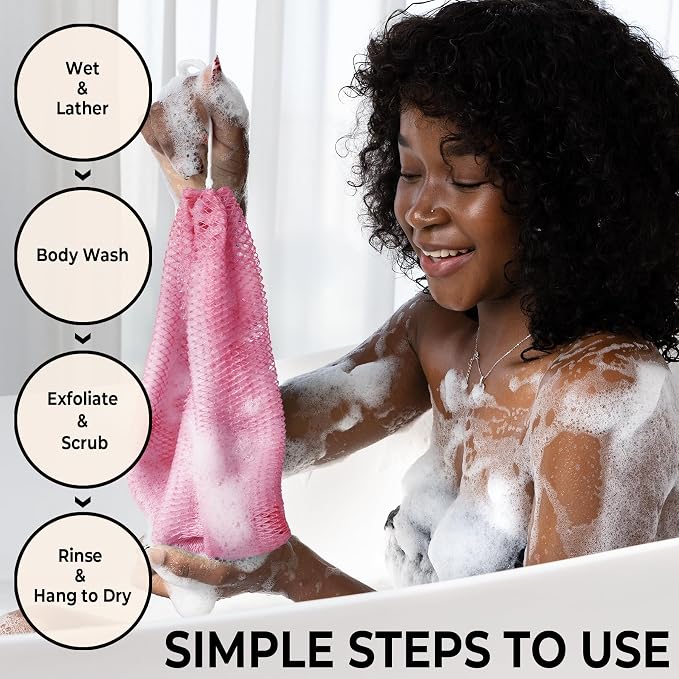 African Net Sponge Authentic - Afro Scrub Exfoliating Net Sponge with Knots - African Bath Sponges for Body Scrubber Exfoliator - Back Scrubber for Shower Bathing Accessories