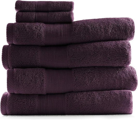 Hearth & Harbor Bath Towels for Bathroom - 100% Ring Spun Cotton Luxury Bathroom Towels - Ultra Soft & Highly Absorbent, Bath Towels Set of 6 - Purple Eggplant