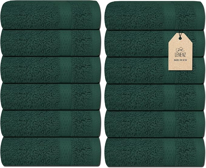 Soft Wash Cloths - 12 Pack Plush and Absorbent Cotton Washcloths for Face, Body, and Baby - Multi-Purpose, Quick-Dry Wash Cloths Set 13x13'' (Olive Green)