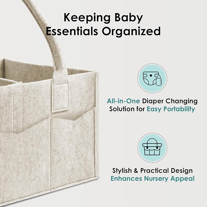 HIPHOP PANDA 2-Pack Diaper Caddy Organizer - Nursery Storage Bin & Car Organizer for Diapers, Wipes, and Baby Essentials - Dual-Color Solid Set (Caramel/Oatmeal), Regular Size