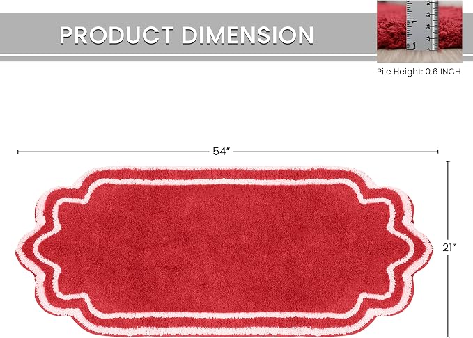 Home Weavers Allure Collection Cotton Bathroom Runner Rug, Soft Absorbent Spray Latex Long Mat, Quick Dry, Machine Washable Floor Runner for Bathroom & Hallway, 21"x54", Red