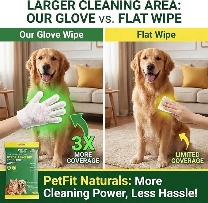 No Rinse Dog Bath Wipes & Cat Grooming Gloves, Extra Thick Waterless Pet Cleaning Mitts for Post-Surgery Recovery, Senior Dogs & Travel, Hypoallergenic Deodorizing - 6 Pack
