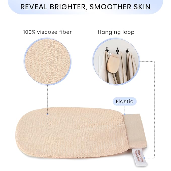 SimpleField Korean Exfoliating Mitt for Remove Dead Skin. 2 Pack 100% Viscose Kessa Deep Exfoliating Gloves for Body Scrub, Keratosis Pilaris & Self Tanning Removal. Smooth Skin Surface. (Muted Peach)