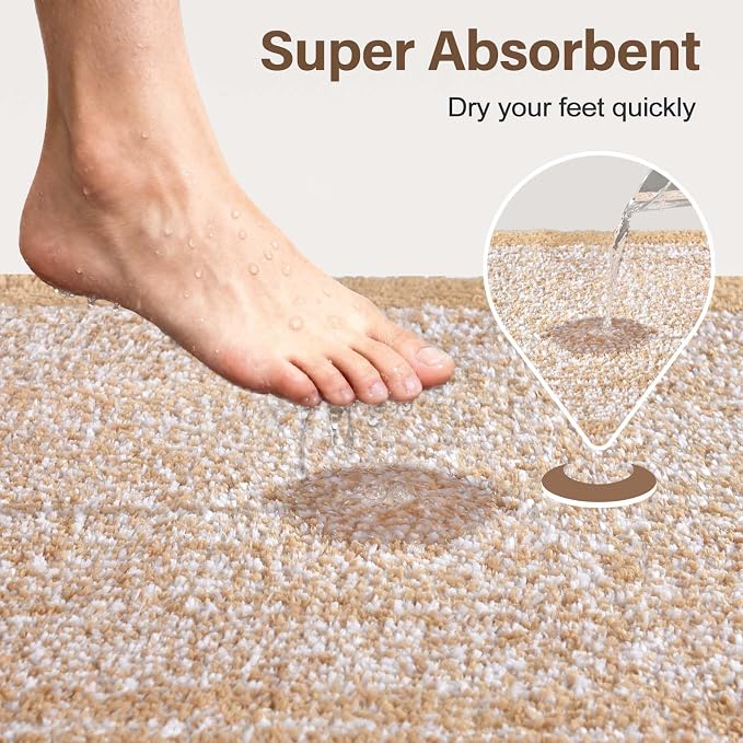 Toilet Rugs U-Shaped 24x19, Non-Slip Plush Shaggy Quick Dry Bathroom Contour Rugs, Extra Soft Absorbent Chenille Washable Bath Mat for Toilet Base, Beige