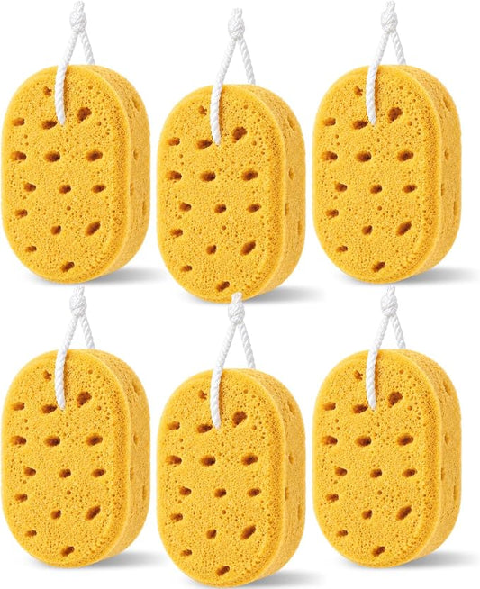 FoldTier 6 Pcs Exfoliating Bath Sponge Body Loofah Sponges for Shower Women Reusable Soft Bathing Pouf Foam Lufa Body Scrubber and Rich Lather, Color Matching (Yellow)