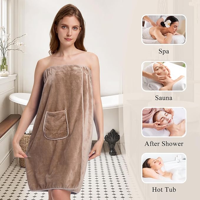 PJGGZ Towel Wrap for Women, Three Adjust Clasps Closure Bath Wraps After Shower Spa Sauna Bathrobe(Available in Plus Size)