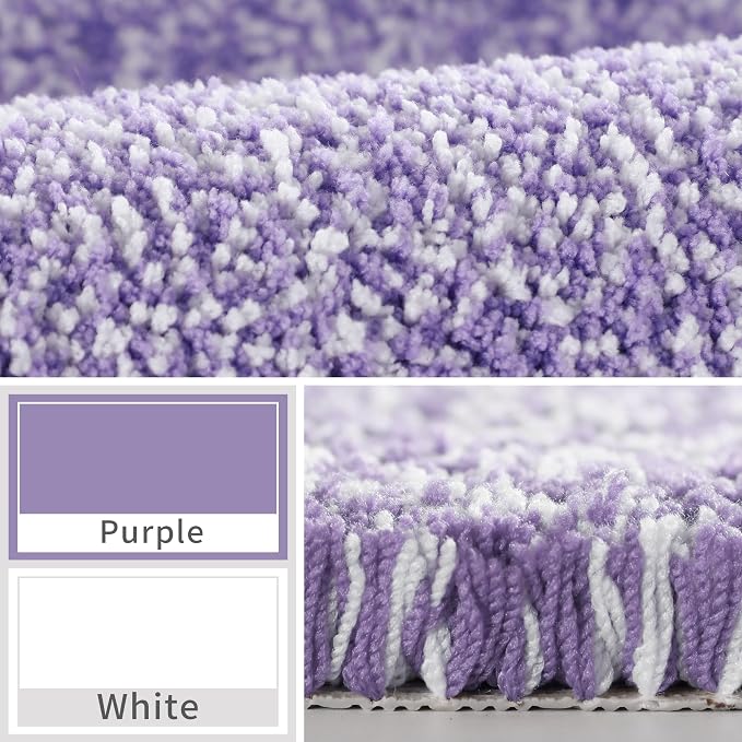 Yimobra Toilet Rugs U Shaped Washable, Soft Absorbent Microfiber Bathroom Rugs, Non Slip Quick Drying Shaggy Bath Mat,Contour Bathroom Mats for Toilet Base, Home Essentials,24x20,Purple and White