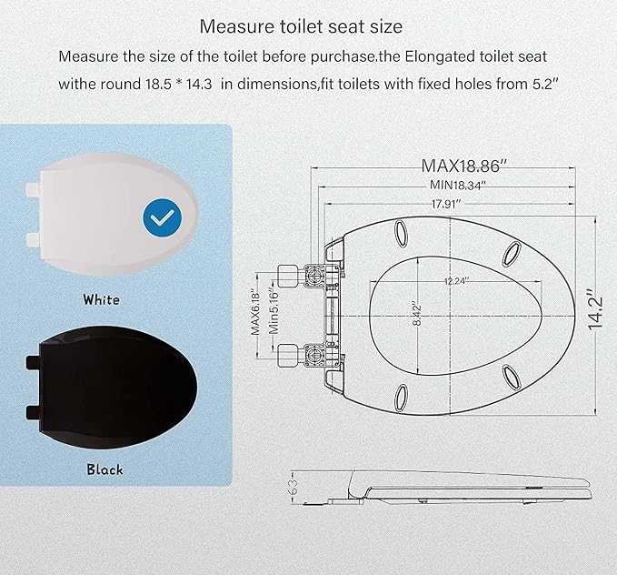 Elongated Toilet Seat Adult/Child,Built-In Potty Training Seat, Soft Quiet Close Non-Slip Seat, Easy to Install & Clean,Magnetic Kids Seat and Cover for Elongated Oval Toilets,White