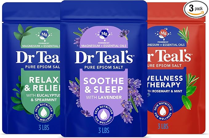 Dr Teal's Epsom Salt Magnesium Soak, Lavender, Eucalyptus & Wellness Trio, 3 lbs (Pack of 3)