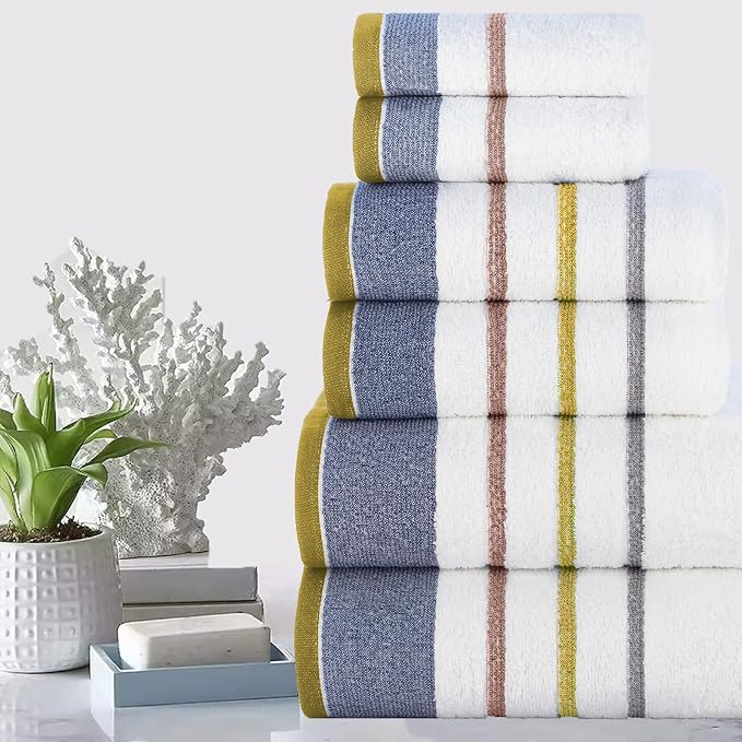 CASA COPENHAGEN White Bay 6Pcs 100% Egyptian Cotton Large Designer Towels Gift Set- Grey - Charcoal, 600GSM, 2Bath 2Hand 2Washcloths, Bath Towels for Bathroom Set for Women & Men