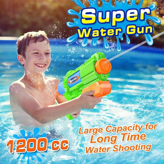 Super Water Gun for Kids Adults: 2 Pack Squirt Blasters 1200cc Super Water Gun Soaker with Impressive Range - Ideal Toys for Boys Girls Summer Outdoor Swimming Pool Water Toys Fun - Green
