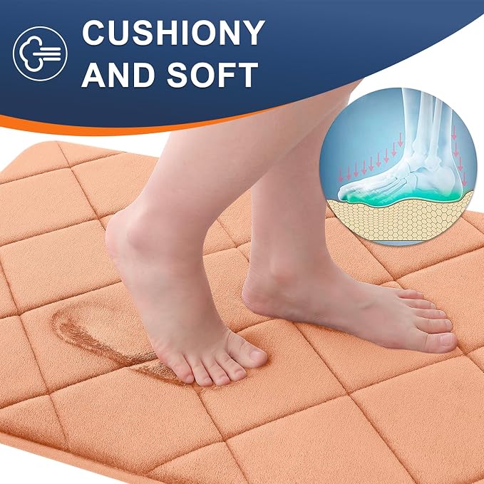OLANLY Memory Foam Toilet Rugs U-Shaped 24x20, Ultra Soft and Absorbent Bathroom Rugs, Machine Washable Quick Dry, Comfortable Bathroom Contour Bath Mats for Toilet Base, Peach
