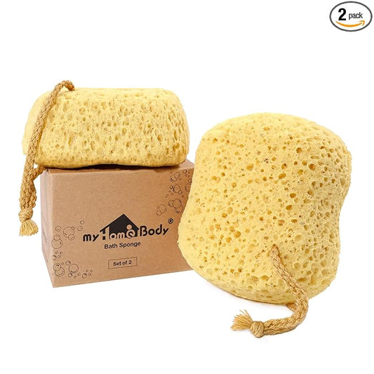 myHomeBody Bath Sponge, Foam Loofah, Shower Sponge for Body, Curvy, 2 Pack | Large Size, Lots of Lather, Bath Sponges for Shower, Body Scrubber for Bathing, Body Wash Women, Exfoliating Loofah Sponge