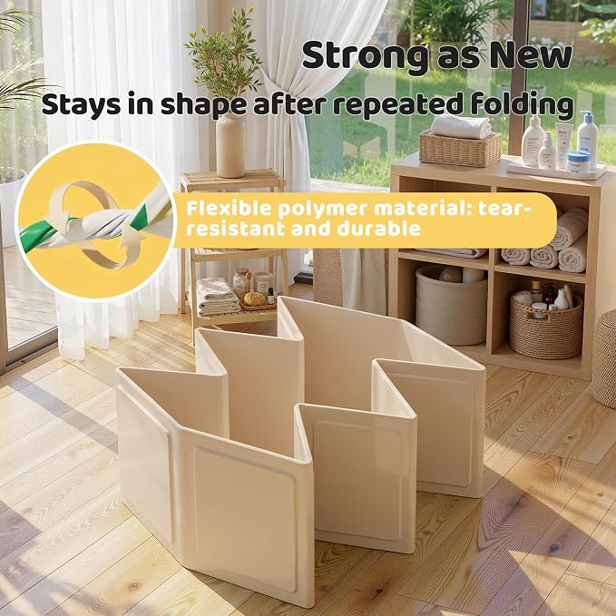 Collapsible Baby Bathtub for Newborn to Toddler, Foldable Toddler Bathtub with Drain Plug, Non-Slip Portable Infant Bath Tub for Travel, Storage & Outdoor Use, Warm Beige