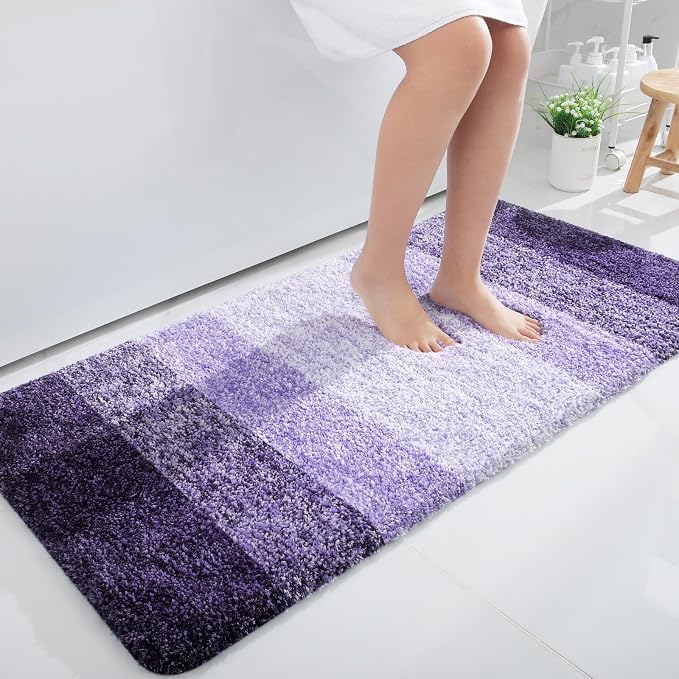 OLANLY Bathroom Runner Rugs Mat 47x24, Extra Soft Absorbent Microfiber Bath Rugs, Rubber Backing, Quick Dry, Washable Long Bath Mats for Bathroom Floor, Tub and Shower, Home Decor Accessories, Violet