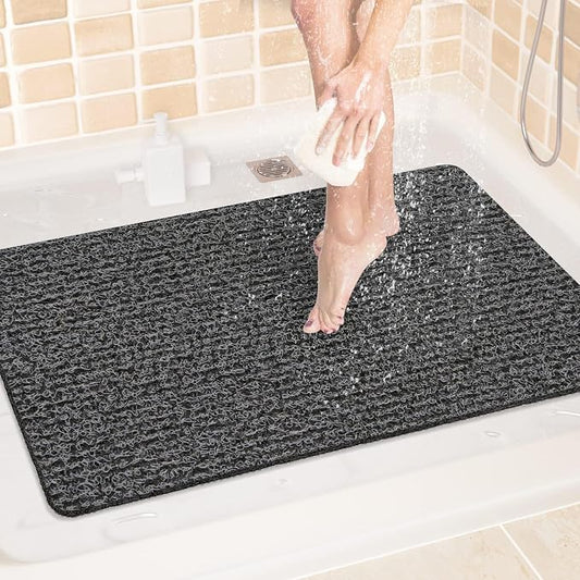 LuxStep Shower Mat Bathtub Mat,24x32 inch, Non-Slip Bath Mat with Drain, Quick Drying PVC Loofah Bathmat for Tub,Shower,Bathroom (Phthalate Free,Black)