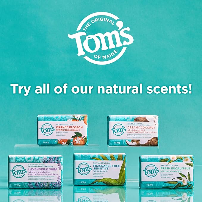 Tom’s of Maine Natural Beauty Bar Soap For Women and Men, Orange Blossom, 5 oz Bar (Pack of 6)